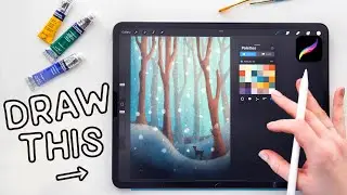 How to Draw a Landscape in Procreate | Simple Snow Forest Tutorial for iPad