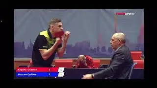Table tennis serve with possible offence to rule (Kirill Skachev vs Maksim Grebhev)