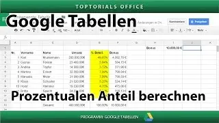 Prozentualen Anteil berechnen + Bonusberechnung ( Google Tabellen / Spreadsheets )