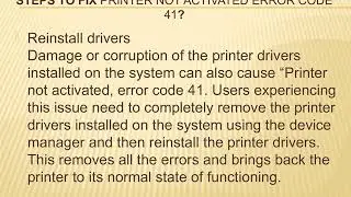 printer not activated error code 41