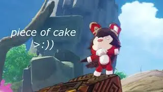 Zhongli + Amber does a trick shot on the Ruin Guard's fancy hat