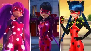 All Transformations of Marinette Dupain Cheng | Lady Fly, Bug Noir, Penny Bug, Lady Noir, Cosmo Bug