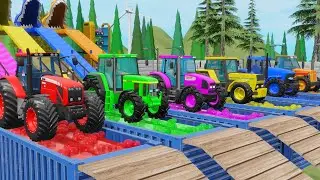 Find out what Tractors hide in Colorful garages - Animated Vehicles and Machines to Learn colors