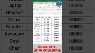 Excel Barcode Generator #shorts #youtubeshorts #excel