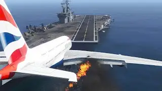 Realistic Airbus A380 Emergency Landing On Aircraft Carrier After Engines Failed GTA 5