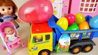 Surprise eggs truck and Baby Doll, Tomica and Kinder Joy car toys