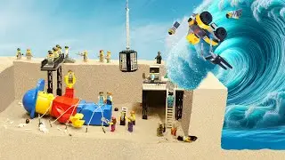 Wave Machine VS. Huge LEGO Minifig - Tsunami Dam Breach Experiment - Lego City Flood