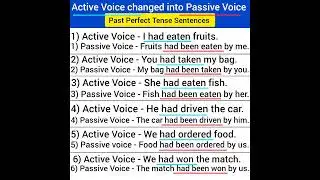 passive voice active voice changed into passive voice past perfect tense Sentences