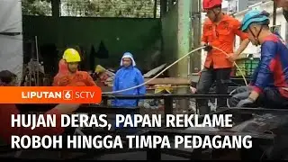 Diterpa Hujan Deras, Sebuah Papan Reklame di Bogor Roboh Menimpa Pedagang dan Ojek Online | Liputan6