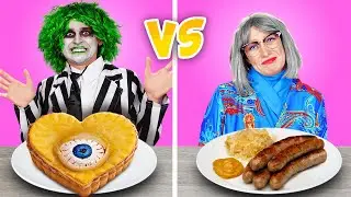 Me VS Beetlejuice VS Grandma Cooking Challenge! Kitchen Battle by 123GO! GLOBAL