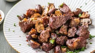 Air Fryer Steak Bites & Mushrooms - An Amazing Easy Dinner!