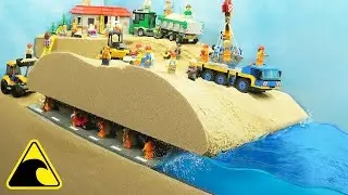 Lego Tunnel Flood Disaster - Tsunami Dam Breach Experiment - Wave Machine VS Construction Workers