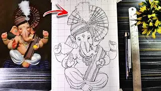 Lord Ganesha drawing outline, How To Draw Ganapati With Pagdi, Ganesh Chaturthi Drawing- Tutorial
