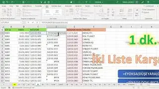 Excel 1 Dakika - İki Listeyi Karşılaştırma