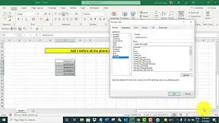 Add 1 before phone numbers in Excel