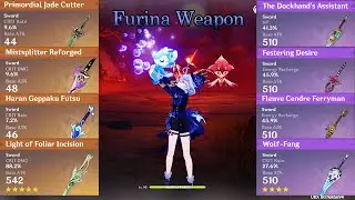 Furina Weapon Comparison Mistsplitter,Jade,Festering,Haran,Foliar,Etc !!!