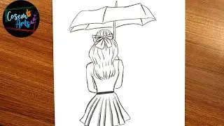 How to draw a girl with umbrella || Easy Girl Drawing