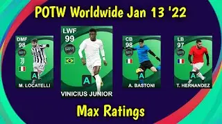 POTW: Worldwide Jan 13 22 Featured Players Official Max Ratings in Pes 2021 Mobile