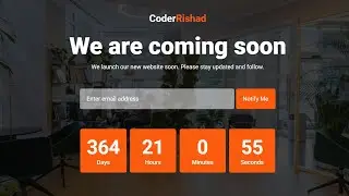 Responsive Coming Soon Page Design using HTML CSS & JavaScript | Countdown Timer | CoderRishad