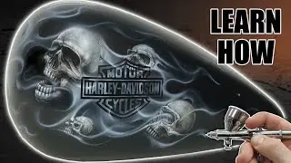 Airbrushing Skulls and Smoke Flames | Harley Tank