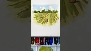 One point perspective with a field 🌾 #watercolor #drawingtutorial #art #watercolorpainting