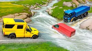 Cars vs Fast Flowing River and Fire Speed Bump 🔥 BeamNG Drive