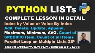 PYTHON LIST Tutorial count, value by index, append, update, add, delete, average, two lists