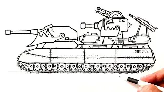 Как нарисовать Танк из мультика Геранд | Танк Гибрид Ратте + КВ-6