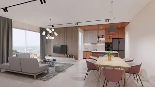 Sketchup interior design #58 Living room and kitchen design ( Enscape render )