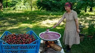 Red cherry harvest in the village - Making jam and preserves from fresh cherries