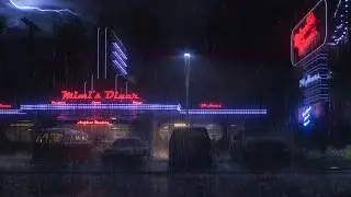 Heavy Rain & Thunder Sounds Outside An American Diner | Rain & Thunder Sounds For Sleeping