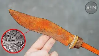 Restoration Very Rusty Old Damascus Survival Knife