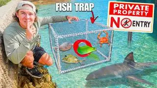 Sneaking 24 HOUR FISH TRAP into Private SALTWATER TIDE PUDDLE!