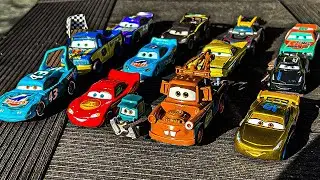 Disney Pixar Cars falling into deep pool, Lightning McQueen, Tow Mater, Mack, Sally, Francesco