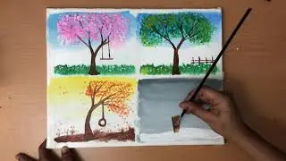 Day 9 Set of 4 Seasons Acrylic Painting Tutorial for beginners / Wow Art / Quick & Easy