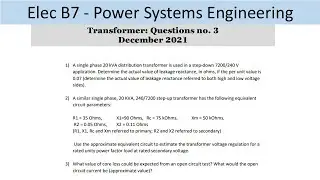 PEO solve examples (ELEC B7) Transformer Question no. 3