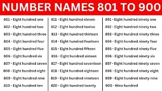 801 to 900 number names | number in words 801 to 900 with spelling in english | 801 to 900