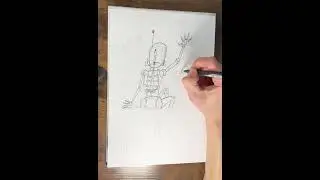 Robot waves good bye to Humanity ink outline video 2 of 3