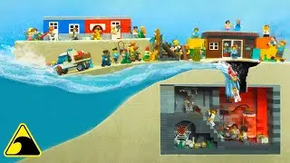 Lego Zombie Fall into Secret Underground Lab - Lego Dam Breach Experiment VS Tsunami Wave Machine