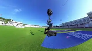 NEWTON stabilized TV camera on Spidercam 3D cable cam over cricket