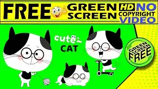 Cartoon green screen, green screen cut cat cartoon, green screen video . cut cat video no copyright