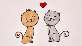 Как нарисовать двух котиков/How to draw two cats