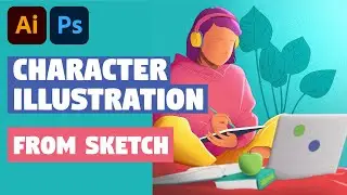 Character Illustration with texture in Adobe Illustrator and Photoshop | Speed Art (from sketch)