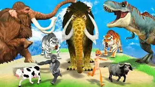 3 Mammoth Elephant vs 3 Zombie Cows vs 3 Zombie Bulls Fight Cartoon Cow Monkey Saved By Mammoth