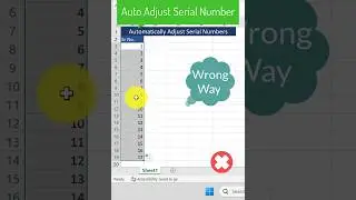 Excel Trick 3:Auto Adjust Serial Number 🤩#shorts#excel #msexcel #exceltips #exceltricks #learnexcel