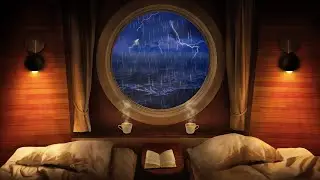 Cozy Ship Cabin Thunderstorm Ambience - Bedroom Rain and Thunder Sounds for Sleep Ambience