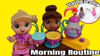 New Baby Alive bubbly tea dolls Morning Routine and playing in the snow