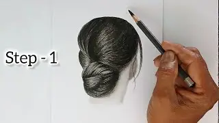 Step by step hairstyle drawing with pencil/ Step - 1.