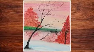 How to draw beautiful scenery using soft pastel | River scenery drawing ideas