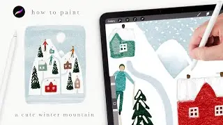 let's paint a map style winter mountain landscape 🏔️ easy procreate tips and tricks for beginners